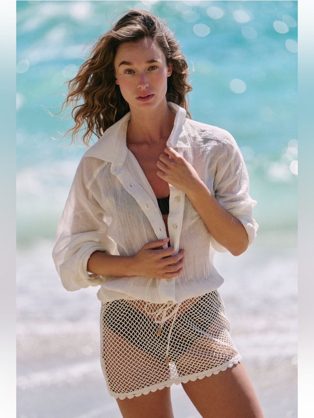 Free People White Sheer Button-Down Cover-Up Sz-S